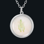 Watercolor Cactus Simple Southwestern Design Silver Plated Necklace<br><div class="desc">Watercolor Cactus Simple Southwestern Design</div>