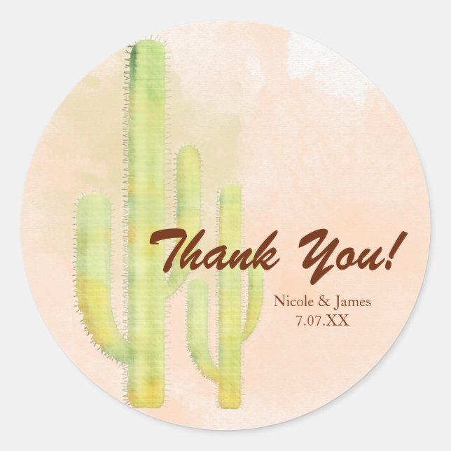 Watercolor Cactus Simple Southwestern Favour Classic Round Sticker (Front)