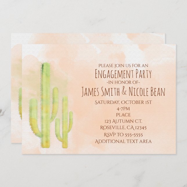 Watercolor Cactus Simple Southwestern Invitations (Front/Back)