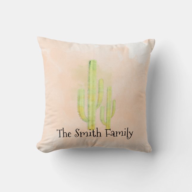 Watercolor Cactus Simple Southwestern Throw Cushion (Front)