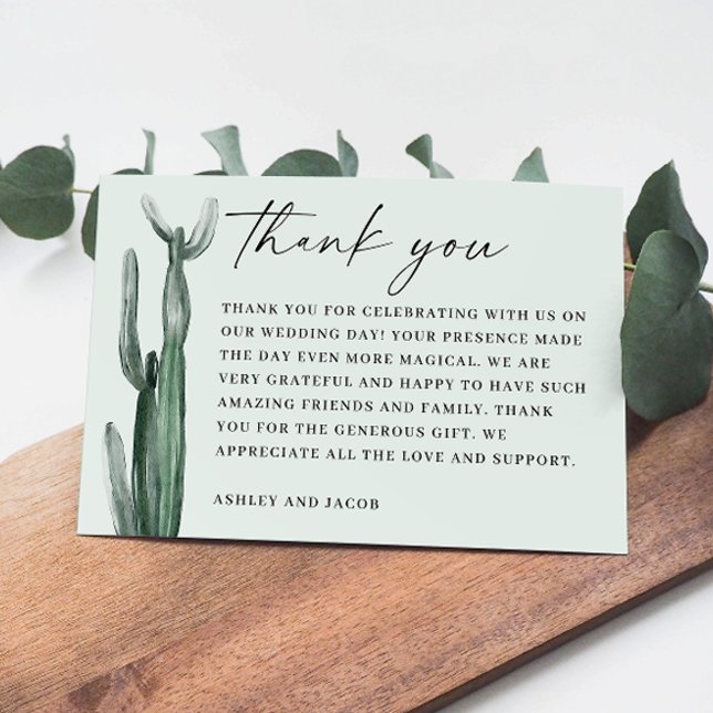 Watercolor Cactus | Southwestern Botanical Wedding Thank You Card (Creator Uploaded)