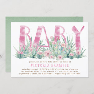 Watercolor Cactus Succulent Baby Girl Shower Invitation