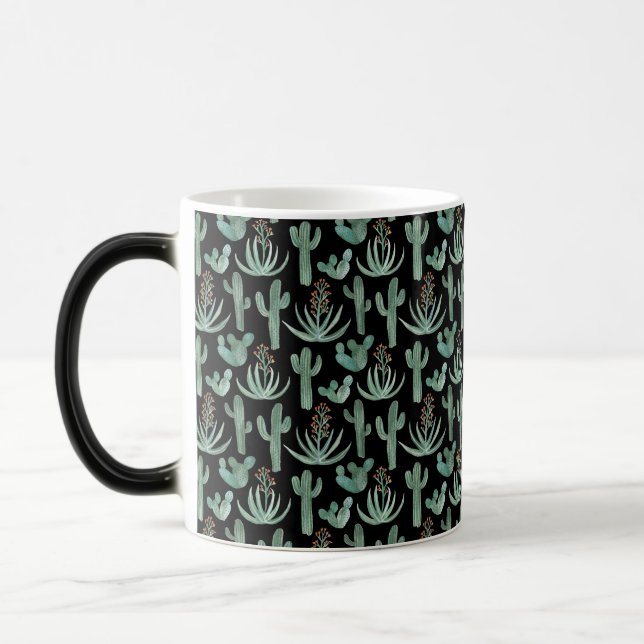 Watercolor Cactus & Succulent Desert Pattern Black Magic Mug (Left)