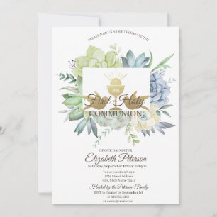 Watercolor Cactus Succulent First Holy Communion Invitation