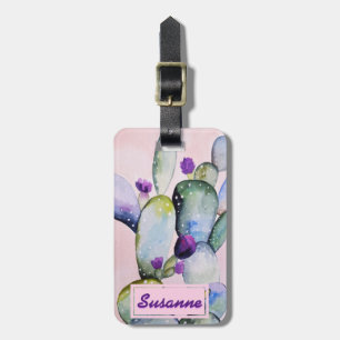 Watercolor Cactus Succulent Floral Personalised Luggage Tag