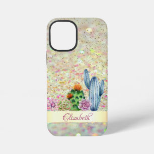 Watercolor Cactus,Succulent Glitter Bokeh iPhone 12 Mini Case