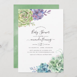 Watercolor Cactus Succulents Baby Shower Invitation