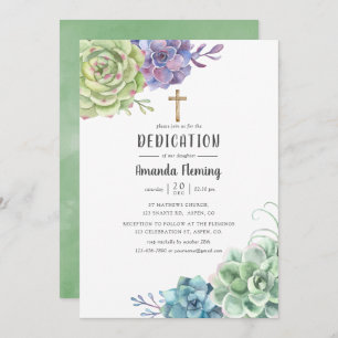 Watercolor Cactus Succulents Baptism/Christening Invitation