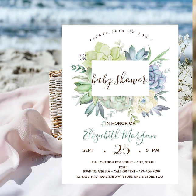 Watercolor Cactus Succulents Dots Baby Shower  Invitation (Creator Uploaded)