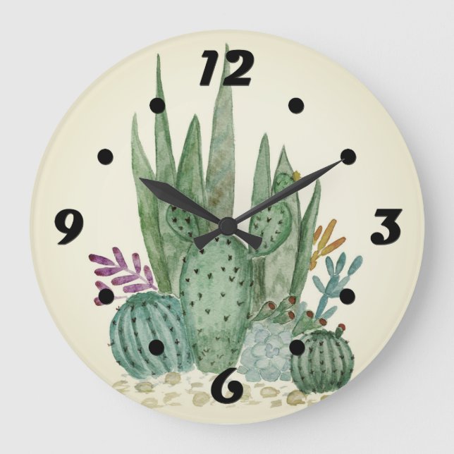 Watercolor , cactus , succulents large clock (Front)