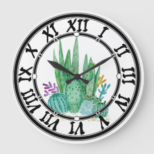 Watercolor , cactus , succulents large clock