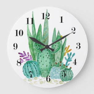 Watercolor , cactus , succulents large clock