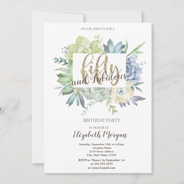 Watercolor Cactus Succulents Polka Dots 50th  Invitation (Front)