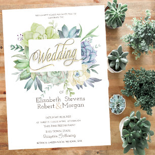 Watercolor Cactus Succulents Polka Dots Wedding Invitation