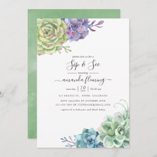 Watercolor Cactus Succulents Sip and See Invitation