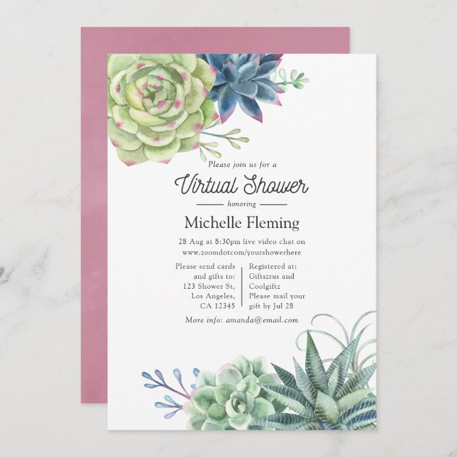 Watercolor Cactus Succulents Virtual Baby Shower Invitation (Front/Back)