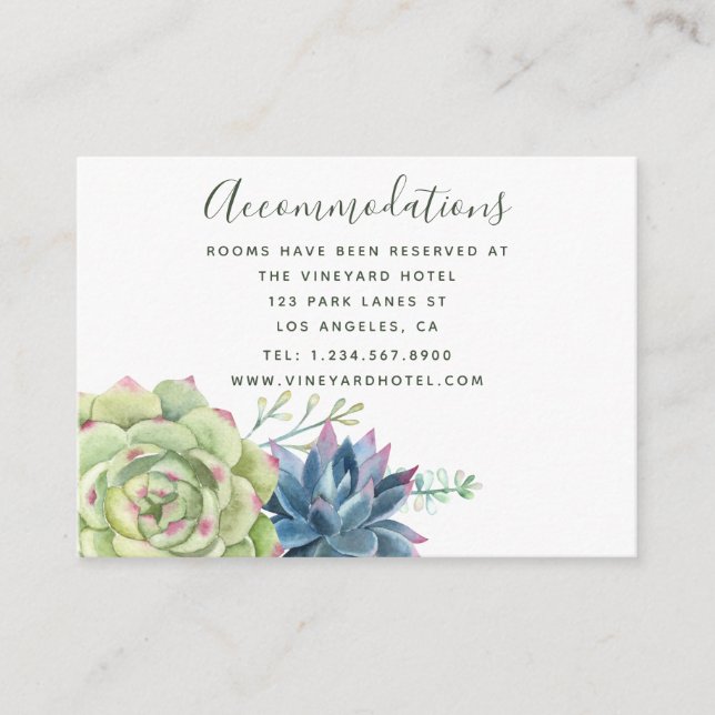 Watercolor Cactus Succulents Wedding Accommodation Enclosure Card (Front)