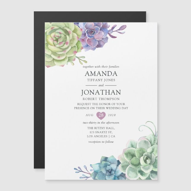 Watercolor Cactus Succulents Wedding Magnetic Invitation (Front/Back)
