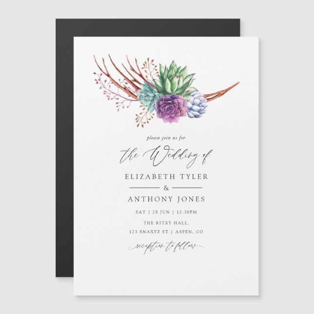 Watercolor Cactus Succulents Wedding Magnetic Invitation (Front/Back)