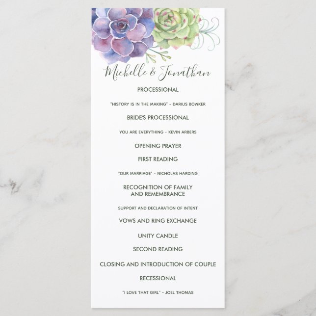 Watercolor Cactus Succulents Wedding Program (Front)