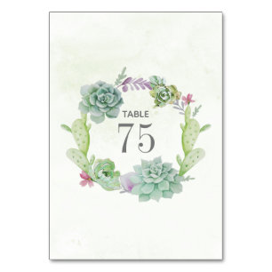 Watercolor Cactus Succulents Wedding Table Number