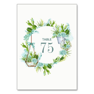 Watercolor Cactus Succulents Wedding Table Number
