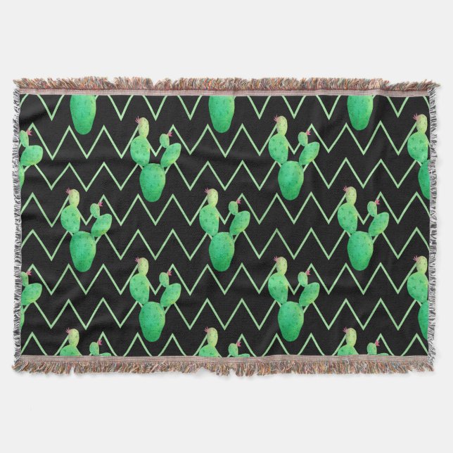 Watercolor Cactus Throw Blanket (Front)