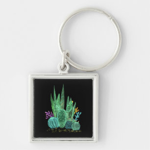 Watercolor, cactus throw pillow key ring