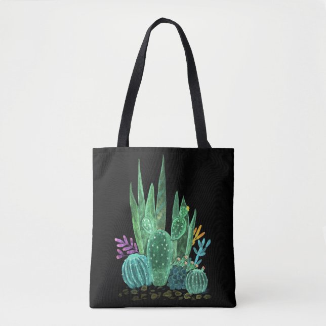 Watercolor, cactus throw pillow tote bag (Front)