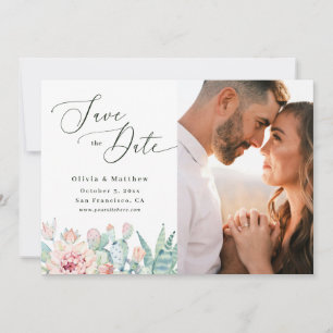 Watercolor Cactus Wedding   Boho Floral Photo Save The Date