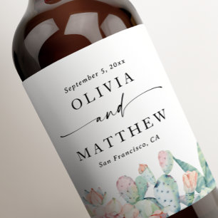 Watercolor Cactus Wedding   Boho & Southwestern Wine Label