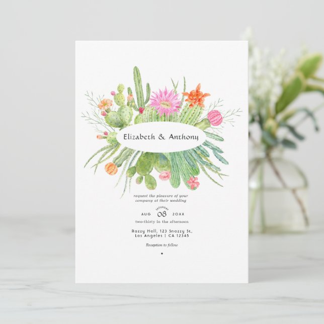Watercolor Cactus Wedding Invitation (Standing Front)