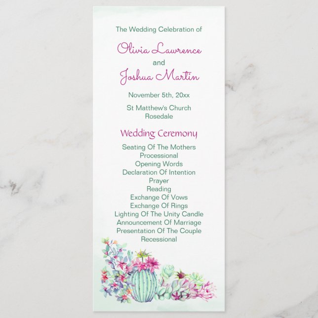 Watercolor Cactus Wedding Programs (Front)