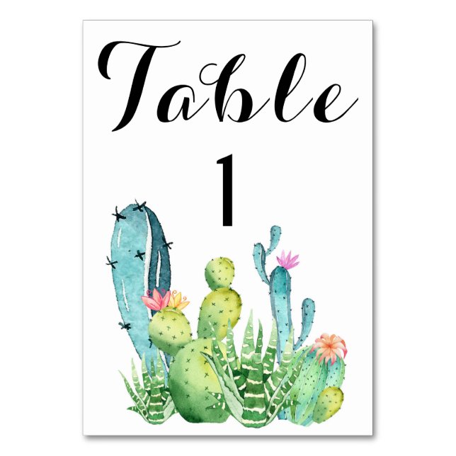 Watercolor Cactus Wedding Table Number Card (Back)