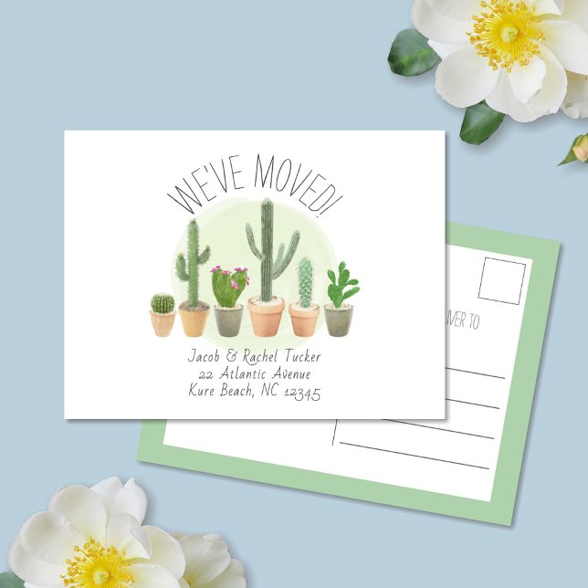 Watercolor Cactus We've Moved Moving Announcement Postcard (Creator Uploaded)