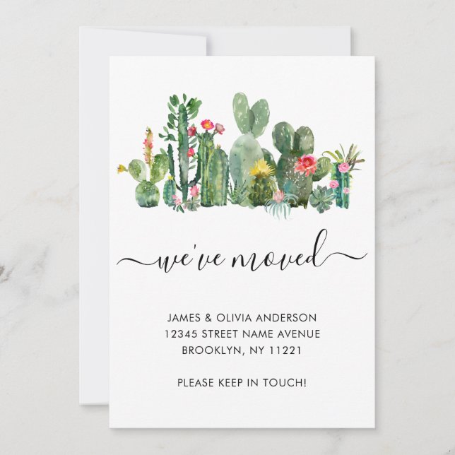 Watercolor Cactus We've Moved New Home Moving Announcement (Front)