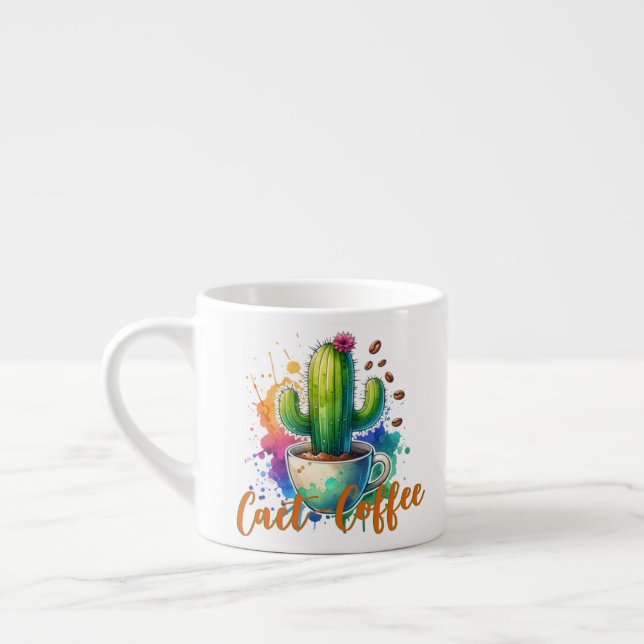 Watercolor Cactus who loves coffee Espresso Cup (Left)