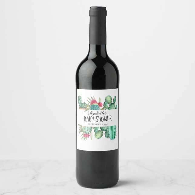 Watercolor Cactus Wine Label (Front)