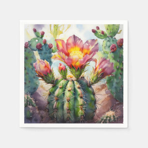 Watercolor Cactus with Vibrant Desert Flowers Napkin