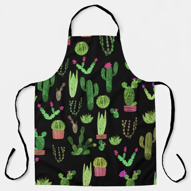 Watercolor Cactuses Plant Seamless Background Apron (Front)