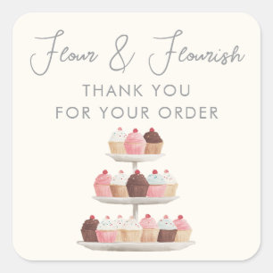 Watercolor Cake Bakery Elegant Script Thank You Square Sticker