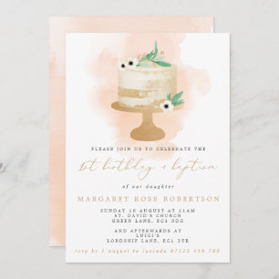 Watercolor Cake Girl's 1st Birthday & Baptism Invitation