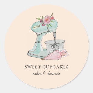 Watercolor Cake mixer Bakery Classic Round Sticker