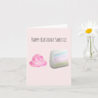 Watercolor Cake Slice and Ice Cream Birthday Card