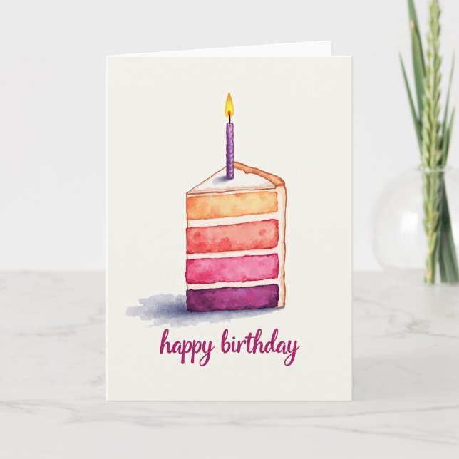 Watercolor Cake Slice Card (Front)