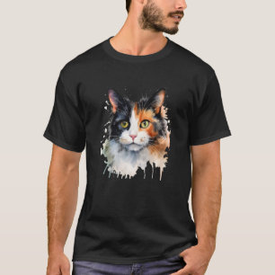 Watercolor Calico Cat Face Cat Mum Cat Dad Animal T-Shirt