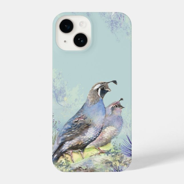 Watercolor California Quail Bird Nature Art iPhone Case (Back)