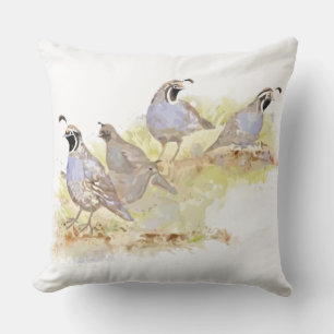 Watercolor California Quail Bird Wildlife Art Outdoor Cushion