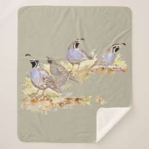 Watercolor California Quail Bird Wildlife Nature Sherpa Blanket