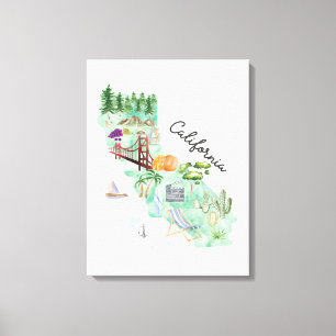 Watercolor California State Art Map Canvas Print